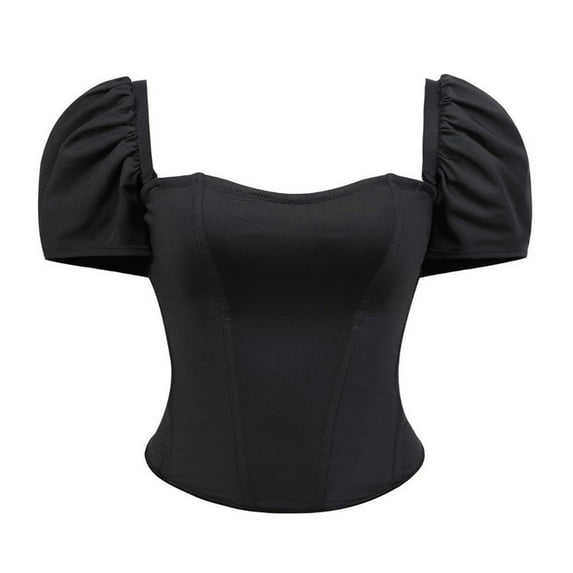 Byworldtasic Corset Tops For Women Women's 1950s Vintage Black Tops Elastic Waist Cute Off Shoulder Shirt Short Sleeves Blouse