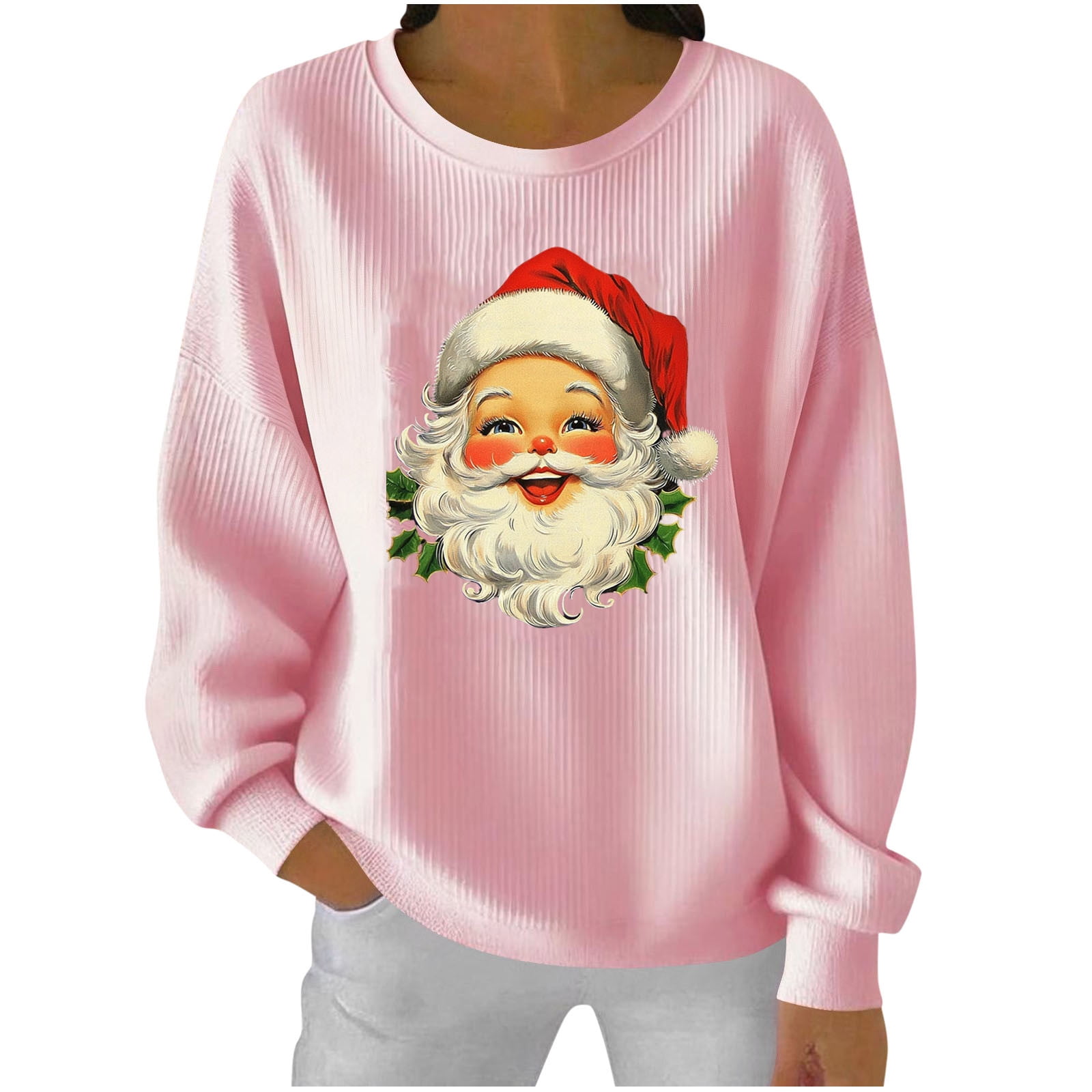 Byworldtasic Fashion Round Neck Women's Christmas Printing Blouses Long ...