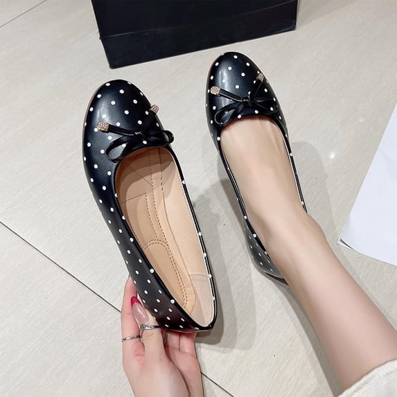 Byworldtasic Flats for Women Polka Dot with Bow Split Toe Ballet Shoes Ballerina Slip On Cute Pattern Comfortable Casual Shoes