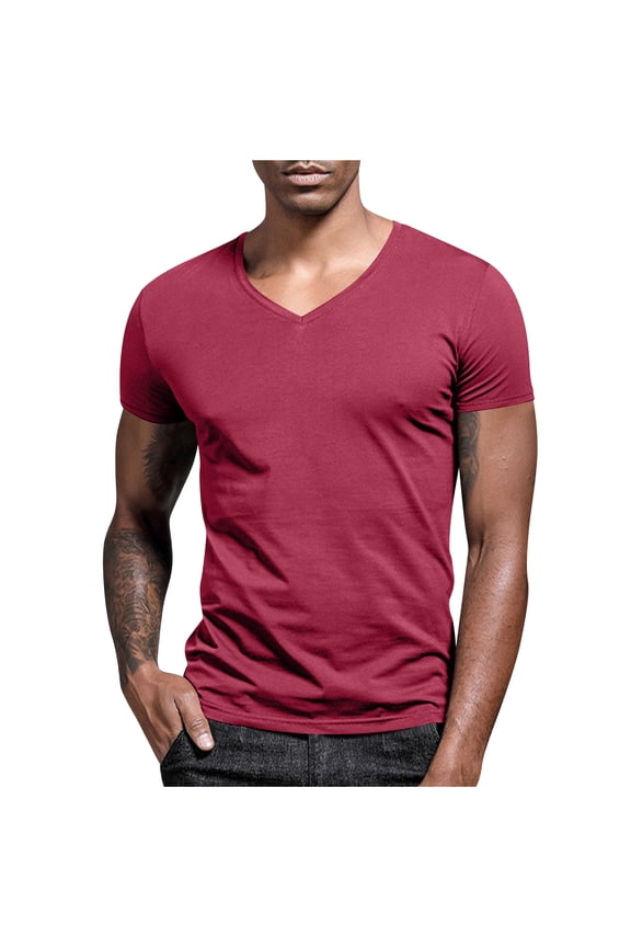 Mens T-Shirts Short Sleeve V Neck Casual Classic Shirt Summer Stretchy Regular Fit Lightweight Tees