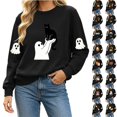 thumbnail image 1 of Byworldtasic Halloween Spooky Season Shirt for Women Cute Ghost Long-Sleeve Pullover Tops Lightweight Sweatshirt, 1 of 8