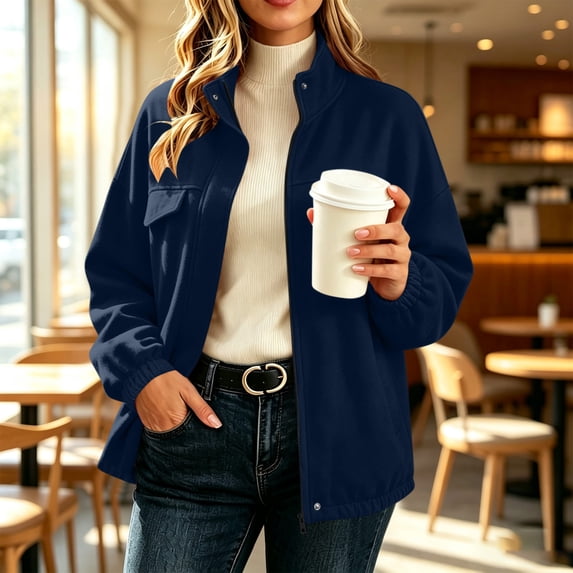 Byworldtasic Jacket for Women Lightweight Full Zip Up Coat with Pockets Long Sleeve Warm Jackets Outwear