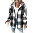thumbnail image 1 of Byworldtasic Jackets for Women Womens Hood Casual Loose Button Down Buffalo Plaid Flannel Shirts Fall Winter Shacket Coats with Pockets, 1 of 6
