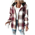 thumbnail image 1 of Byworldtasic Jackets for Women Womens Long Sleeve Button Down Plaid Shirts Flannel Hooded Shacket Jacket Hoodie Coats with Pockets, 1 of 7