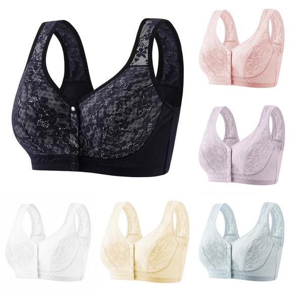 Byworldtasic Lace Bras for Women Front Closure No Underwire Comfort Breathable Senior Wireless Snap Closing Bra