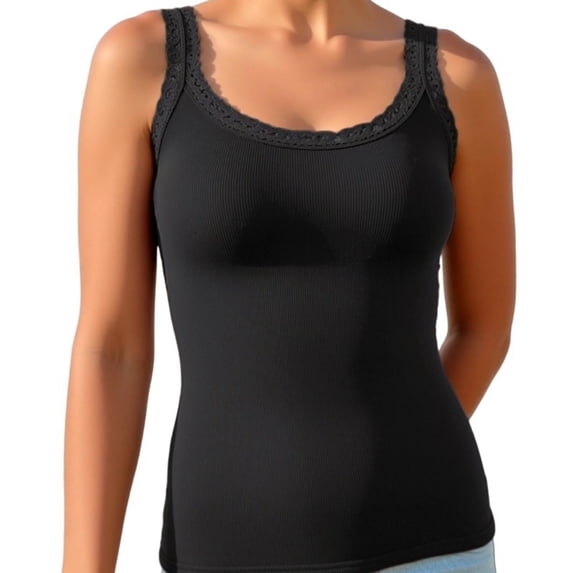 Byworldtasic Lace Camisole Tank Tops for Women Soft Stretch Ribbed Cotton Cami