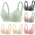 thumbnail image 1 of Byworldtasic Ladies Everyday Plaid Wireless Bra Ribbed V‑Neck Lightweight Bralette Adjustable Shoulder Straps Casual Bra, 1 of 5