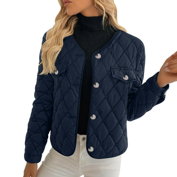 Byworldtasic Lightweight Quilted Cotton Jacket for Women Casual Long Sleeve Button Down Padded Coat with Pockets