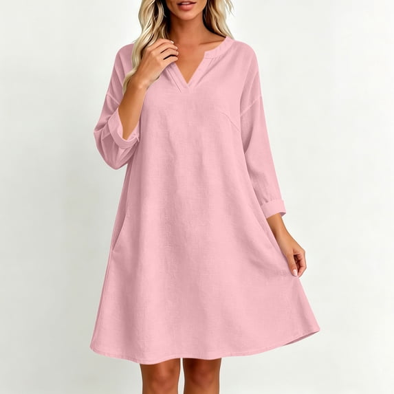 Byworldtasic Long Sleeve Dress for Women Tops Dressy Casual Tunics Top Cute Tee V Neck Blouses Dress