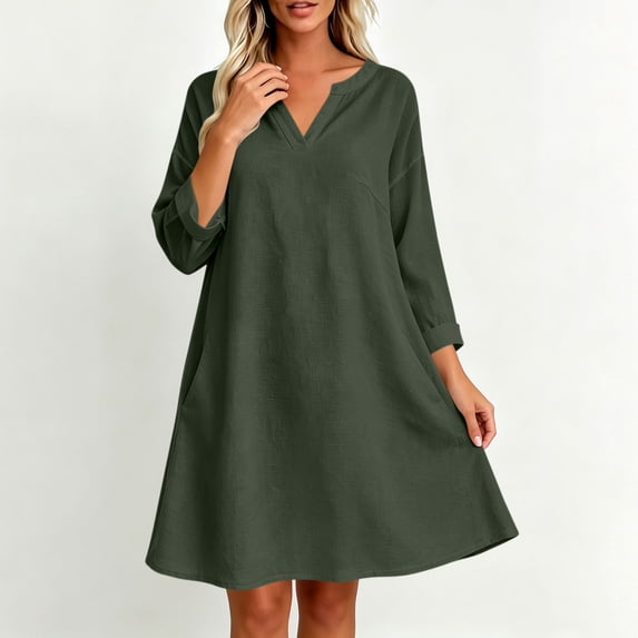 Byworldtasic Long Sleeve Dress for Women Tops Dressy Casual Tunics Top Cute Tee V Neck Blouses Dress