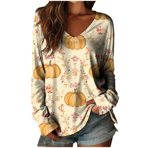 Byworldtasic Long Sleeve Shirts for Women V Neck Casual Tops Lightweight Floral Print Graphic Tees Womens Clothes
