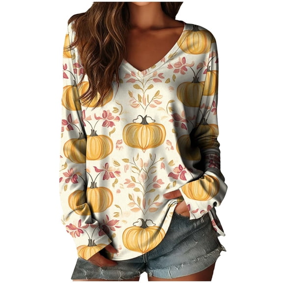 Byworldtasic Long Sleeve Shirts for Women V Neck Casual Tops Lightweight Floral Print Graphic Tees Womens Clothes