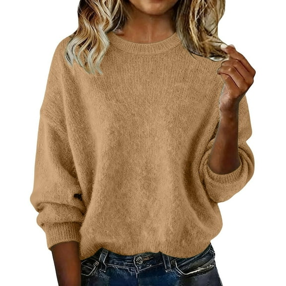 Byworldtasic Long Sleeve Sweaters for Women Crew Neck Cozy Soft Tops Knit Loose Casual Pullover Sweaters