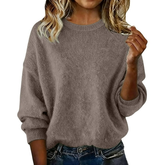 Byworldtasic Long Sleeve Sweaters for Women No Boundaries Crew Neck Cozy Soft Tops Knit Loose Casual Pullover Sweaters