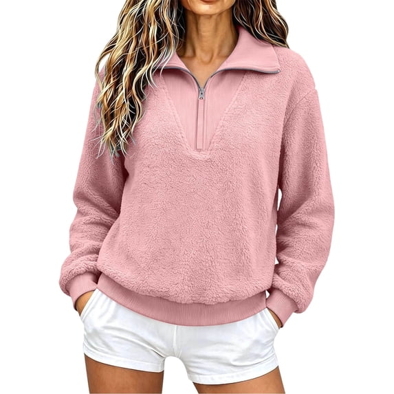 Byworldtasic Long Sleeve Sweatshirt for Women Half Zip Fuzzy Oversized Pullover Tops Loose Warm Sweatshirts