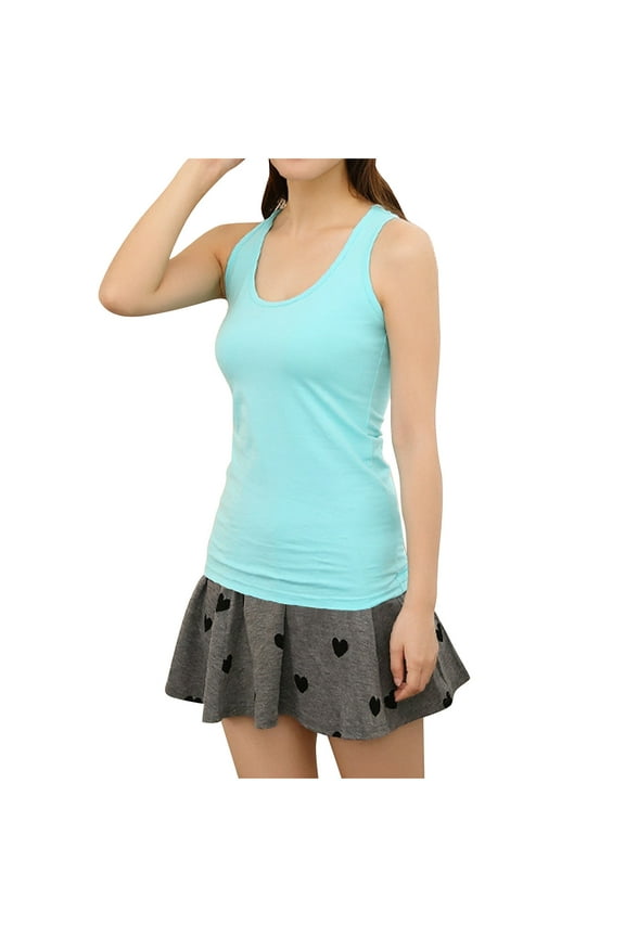 Long Sling Tank Top for Women Wide Straps Cami Solid Color Camisole Cotton Tank Top