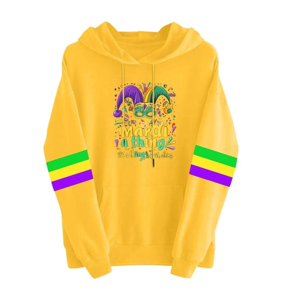 Byworldtasic Mardi Gras Outfit for Women Embroidery Hooded Sweatshirt Party Carnival Long Sleeve Tees Tops