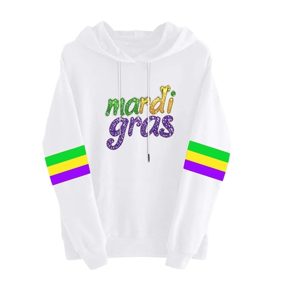 Byworldtasic Mardi Gras Outfit for Women Embroidery Hooded Sweatshirt Party Carnival Long Sleeve Tees Tops