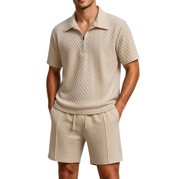 Byworldtasic Men's 2-Piece Activewear Set Zip-Up Polo and Drawstring Pants with Slant Pockets Set