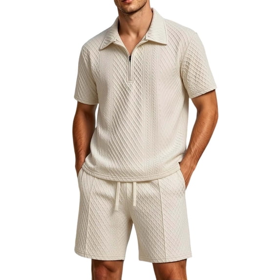 Byworldtasic Men's 2-Piece Activewear Set Zip-Up Polo and Drawstring Pants with Slant Pockets Set