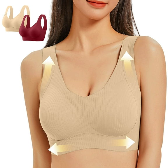 Byworldtasic No Boundaries 2pcs Plus Size Bra for Women Various Color Combinations Push Up No Underwire Full Coverage BraSeamless Supportive Bras