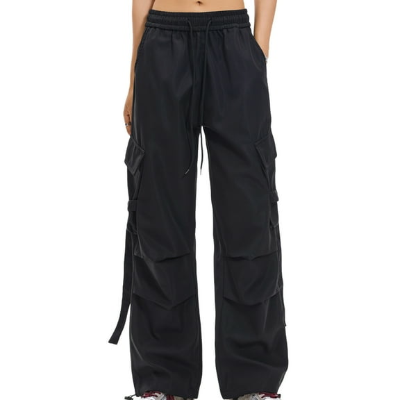 Byworldtasic No Boundaries Cargo Parachute Pants for Women Casual Baggy Pants Street Y2K Pants Drawstring Trouser