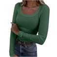 thumbnail image 1 of Byworldtasic Crewneck Slim Fitted T Shirts for Women Basic Long Sleeve Ribbed Knit Tee Crop Trendy Y2k Top, 1 of 7