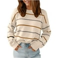 thumbnail image 1 of Byworldtasic Cropped Striped Sweater for Women Casual Long Sleeve Pullover Ribbed Knit Cute Crewneck Sweaters, 1 of 8