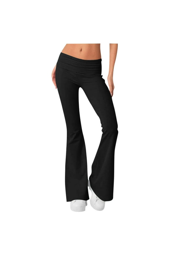 No Boundarie Flare Leggings for Women Low Rise Fold Over Flared Yoga Pants Comfy Workout Pants