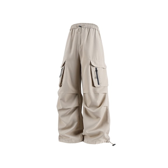 Byworldtasic No Boundaries Flat Pocket Parachute Pants for Women Baggy Cargo Pants Street Y2K Drawstring Trouser