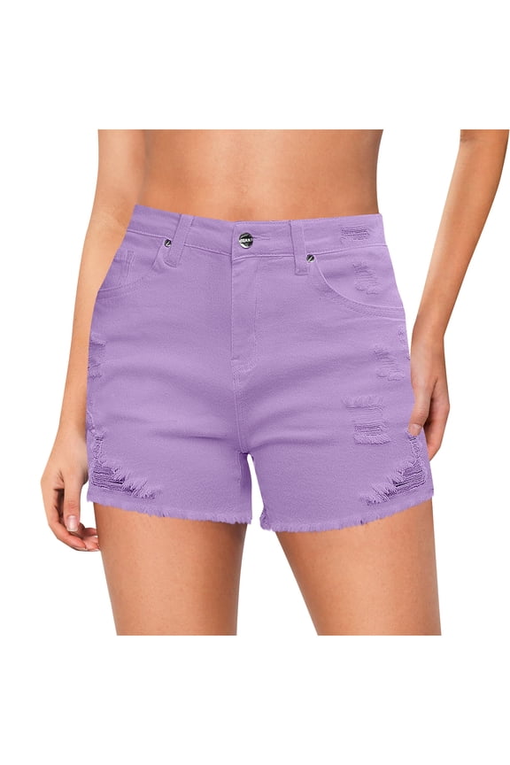 Jean Shorts for Women High Waisted Stretchy Distressed Denim Shorts Ripped Frayed Raw Hem Summer Shorts