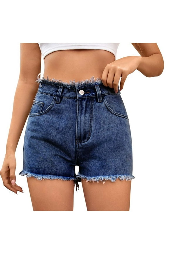 No Boundaries Jean Shorts for Women Trendy Mid Rise Stretchy Cut Off Denim Shorts Frayed Summer Casual Shorts
