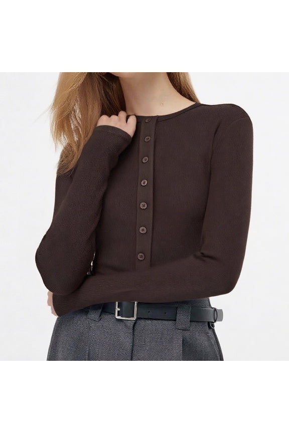 No Boundarie Long Sleeve Crewneck for Women Ribbed Knit Crop Cardigan Tight Slim Fit Button Up Sweater Shirts