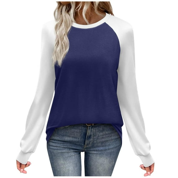 Byworldtasic Long Sleeve Shirts for Women Color Block Raglan Tops Fall Clothes Casual Crewneck Basic Tees