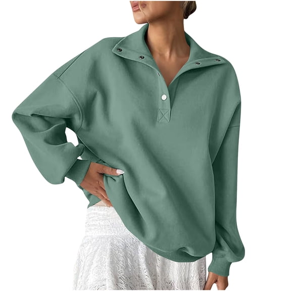 Byworldtasic No Boundaries Long Sleeve Sweatshirt for Women Button Standing Collar Sweatshirt Oversized Long Sleeve Henley Pullover Tops