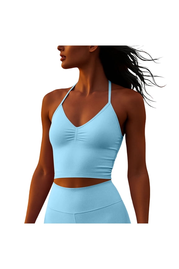No Boundarie Longline Strappy Top for Women Halter Workout Tank Tops Backless Gym Longline Top