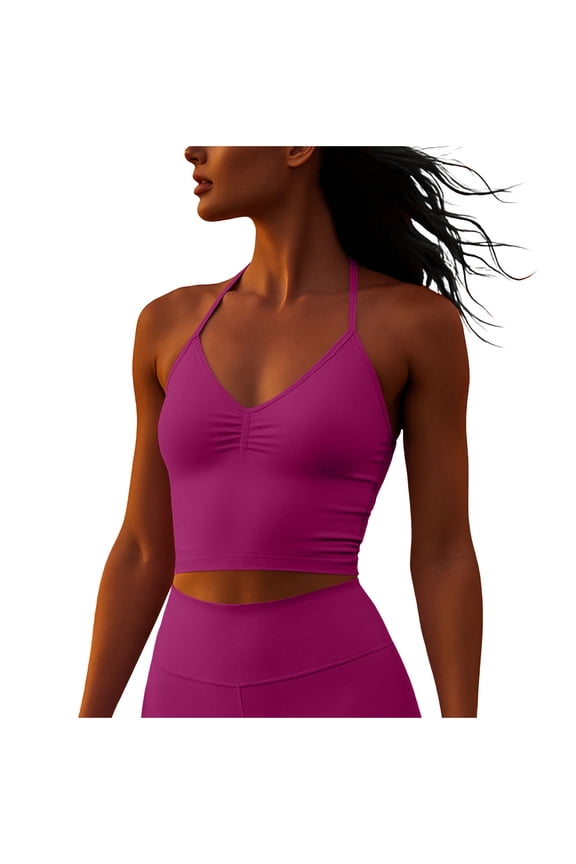 No Boundarie Longline Strappy Top for Women Halter Workout Tank Tops Backless Gym Longline Top