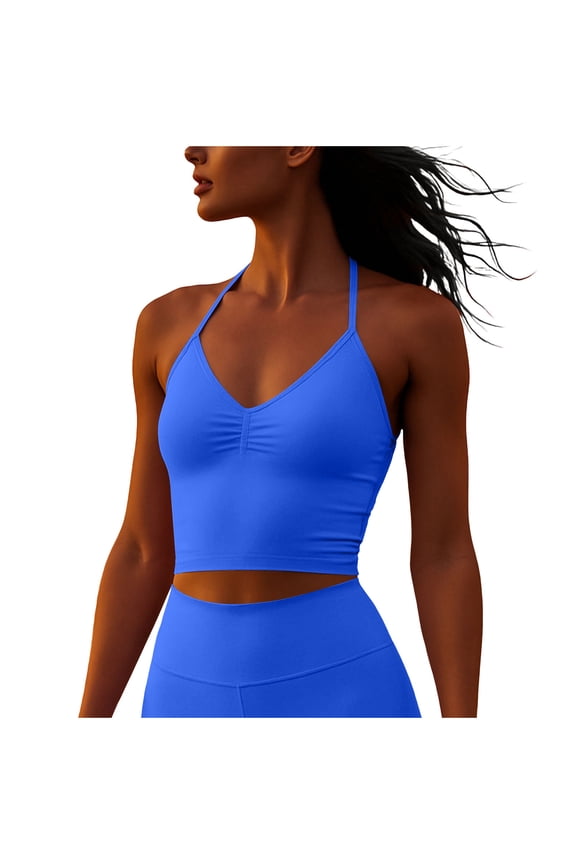 Longline Strappy Top for Women Halter Workout Tank Tops Backless Gym Longline Top