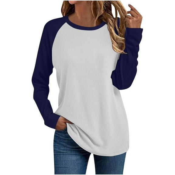 Byworldtasic Loose-fit T Shirts for Women Long Sleeve Tee Color Block Trendy Top Soft Lightweight Blouses
