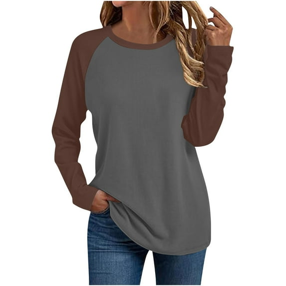 Byworldtasic Loose-fit T Shirts for Women Plus Size Color Block Trendy Top Long Sleeve Tee Soft Lightweight Blouses