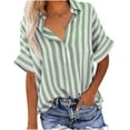 thumbnail image 1 of Byworldtasic Short Sleeve Summer Tops for Women Casual Button Down Shirts Striped Business Work Blouses, 1 of 6