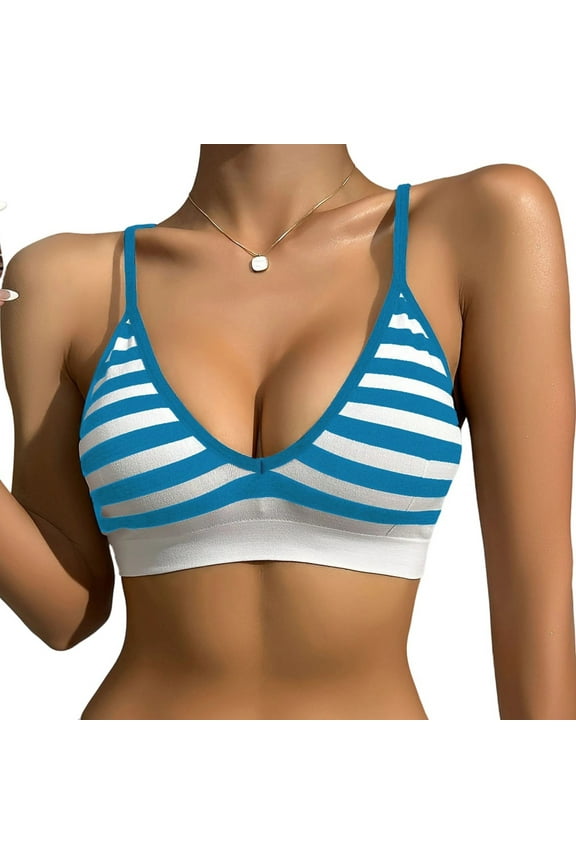 Sports Bras for Women Stripes Strappy Padded Halter Open Back Light Deep V Neck Yoga Workout Gym Tops