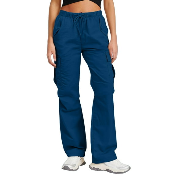 Byworldtasic No Boundaries Wide Leg Cargo Pants for Women Drawstring High Waisted Sports Jogger Pants with Pockets