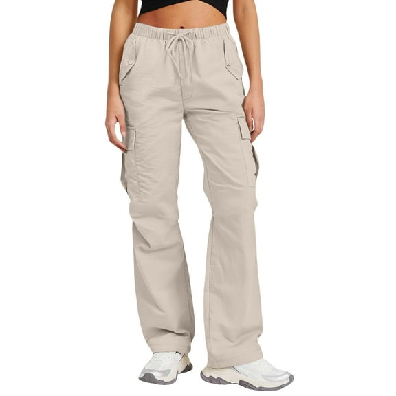 Byworldtasic No Boundaries Wide Leg Cargo Pants for Women Drawstring High Waisted Sports Jogger Pants with Pockets