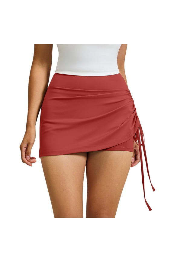 Women’s Convertible Athletic Skirt with Drawstring Knee Length Sports Casual Skort with Pockets
