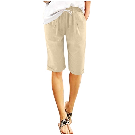 Byworldtasic No Boundarie Women's Fashionable Solid Color Shorts Summer Elastic Waist Drawstring With Pockets Shorts