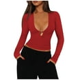thumbnail image 1 of Byworldtasic Women's Long Sleeve Deep V Neck Shirt Ribbed Knit Going Out Tops Slim Fit Crop Trendy Y20k Blouses, 1 of 5