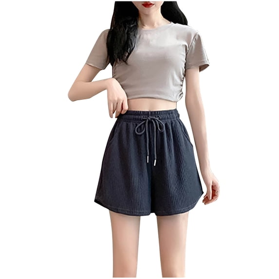 Byworldtasic Women's Loose Drawstring Sweat Skirt High Waist Wide Leg Mini Skirts Skorts with Pocket
