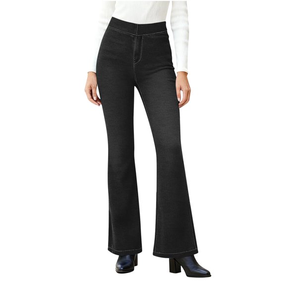Byworldtasic Women's Solid Color Elastic Denim-like No Pocket Leggings Fitness And Casual Leggings Cropped Pants