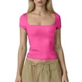 thumbnail image 1 of ByworldtasicNo Boundaries Women's Square Neck Short Sleeve Y2k Tops Basic Slim Fit Going Out T Shirt, 1 of 6